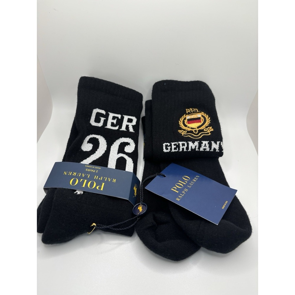 Polo Ralph Lauren Bundle of 2 Embroidered Germany Crew Socks Black NEW World Cup